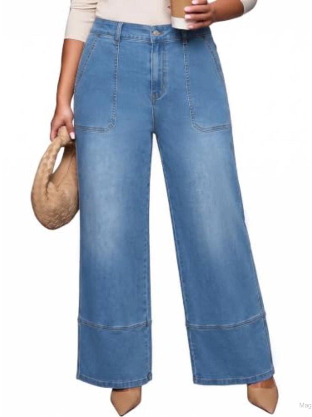 Plus Size Wide Leg High Waisted Jeans Stretchy Cotton Denim Pants